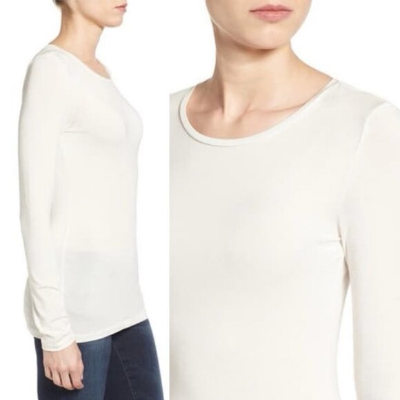 Nordstrom Long Sleeve Modal Tee Ivory Halogen White Size XL Minimal Top NEW NWOT - Picture 9 of 9
